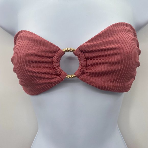 ONIA 2-PIECE BIKINI SWIM SUIT SHIMMER RIB DUSTY ROSE WOMENS M/L - Picture 2 of 8